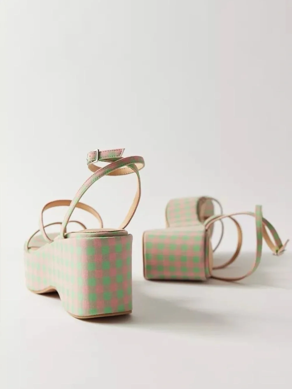 Urban Outfitters Pink & Green Check Platform Sandals